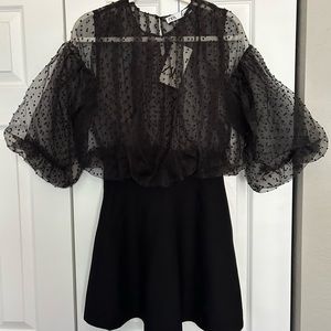 Zara Black Puff Sleeve Polka Dot Mini Dress. Size S.